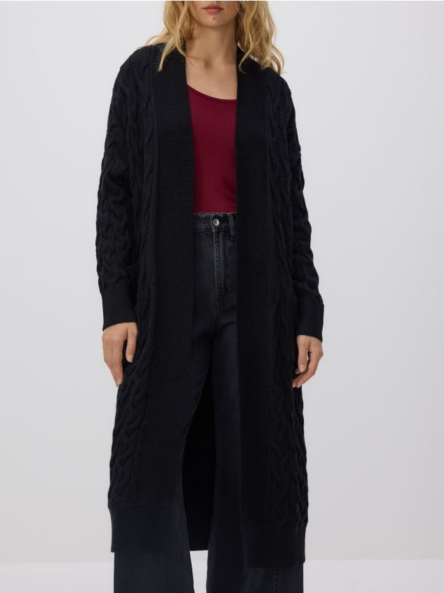 Reserved - Cardigan lung, cu adaos de viscoză - negru