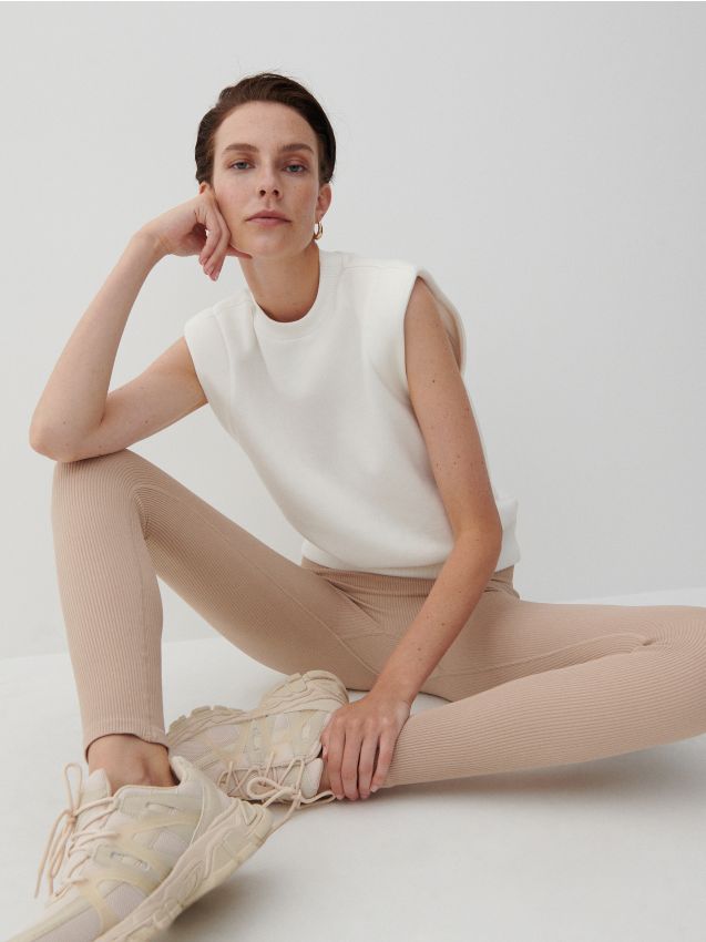 Zara faux leather leggings in a gorgeous stone beige... - Depop