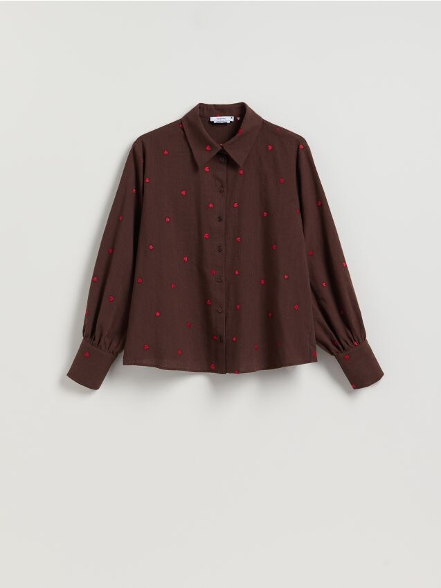 Reserved - Риза с бродирана шарка - кaфяв