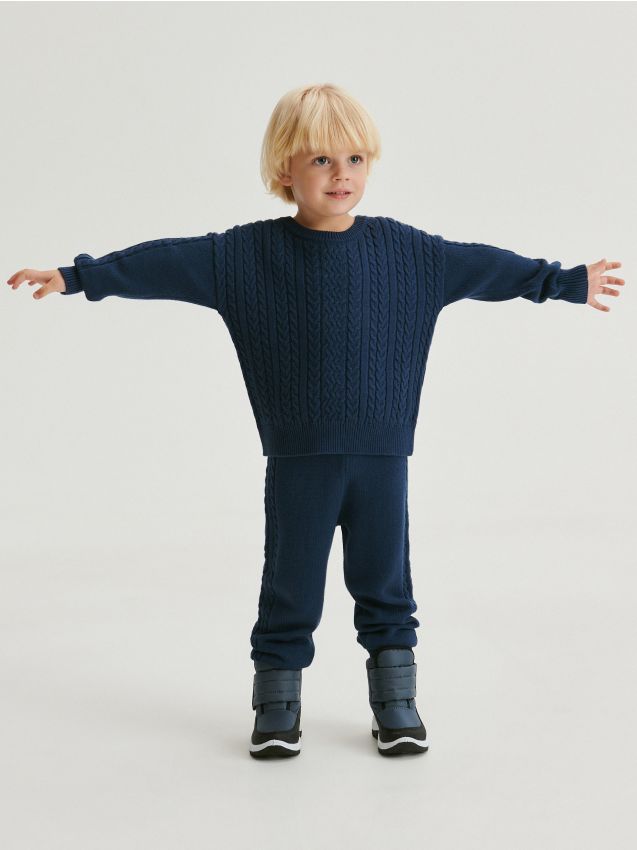 Reserved - pulover melanj oversize - albastru metalizat