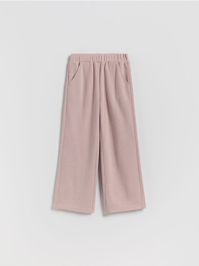 Reserved - Pantaloni tricotate cu broderie - roz-pudră