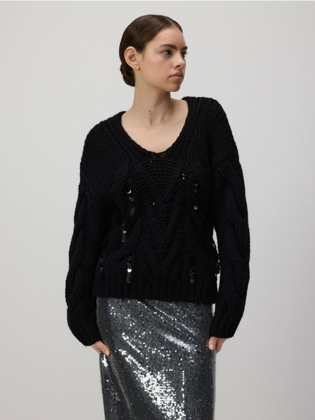 Reserved - LADIES` SWEATER - negru