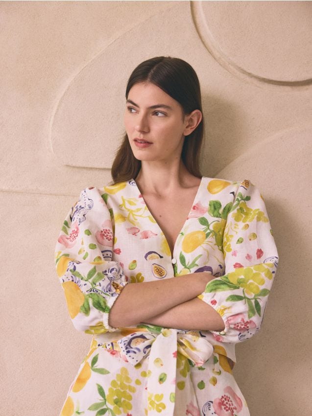 Patterned blouse with linen - RESERVED