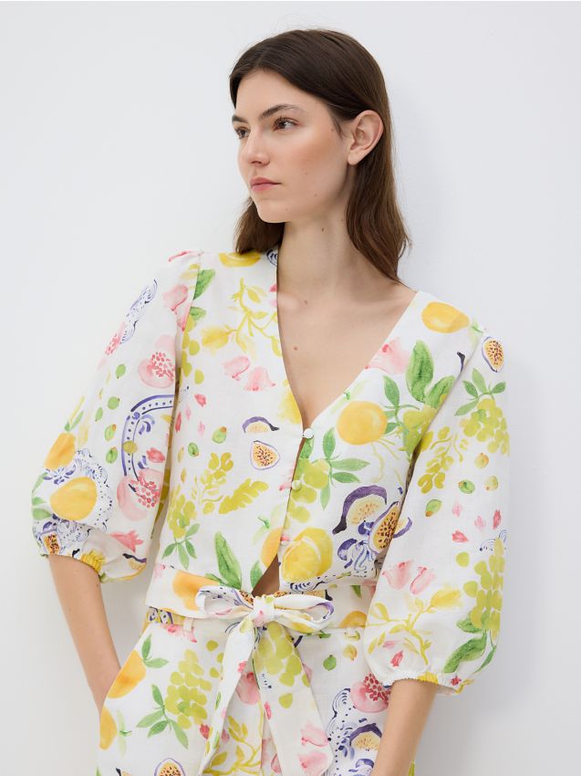 Patterned blouse with linen - RESERVED