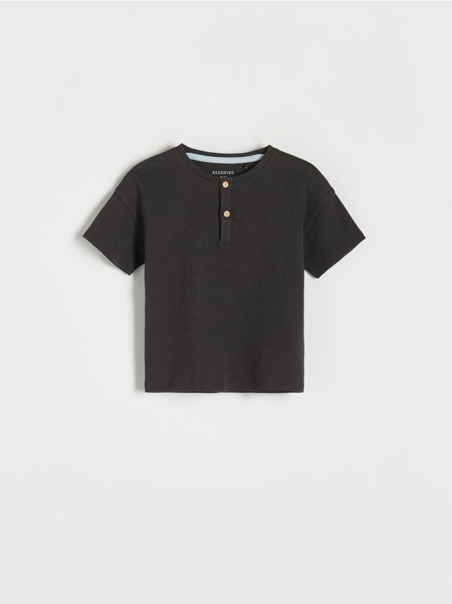 Reserved - tricou henley din bumbac - gri-închis