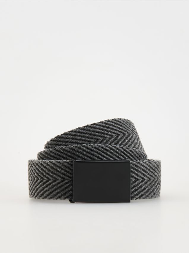 Reserved - curea din material textil, cu cataramă - gri-închis