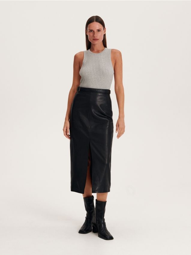 Leather midi skirt Color black - RESERVED - 0732U-99X Leather midi skirt Color black - RESERVED - 0732U-99X