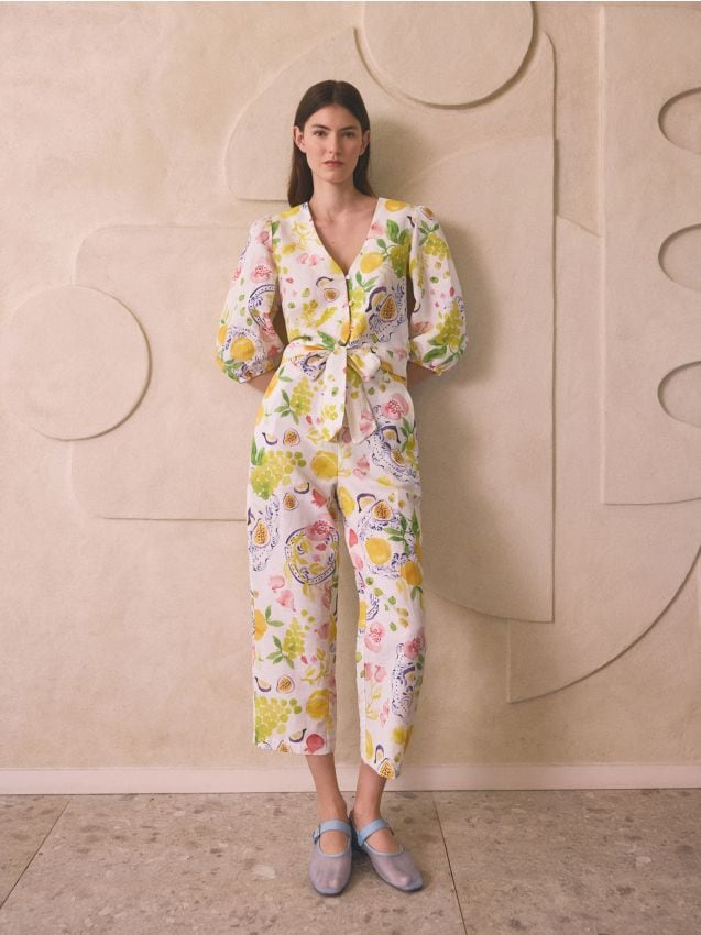 Patterned trousers with linen blend - RESERVED