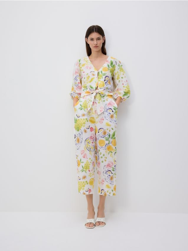 Patterned trousers with linen blend - RESERVED