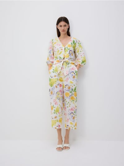 Broek van een linnenmix, met patroon