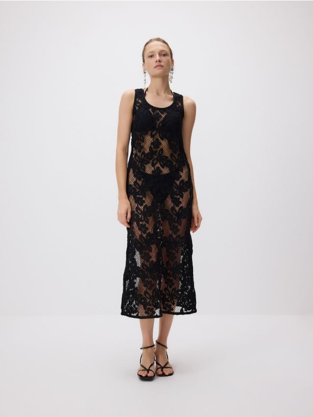 Reserved - Rochie midi ajurată - negru Reserved - Rochie midi ajurată - negru
