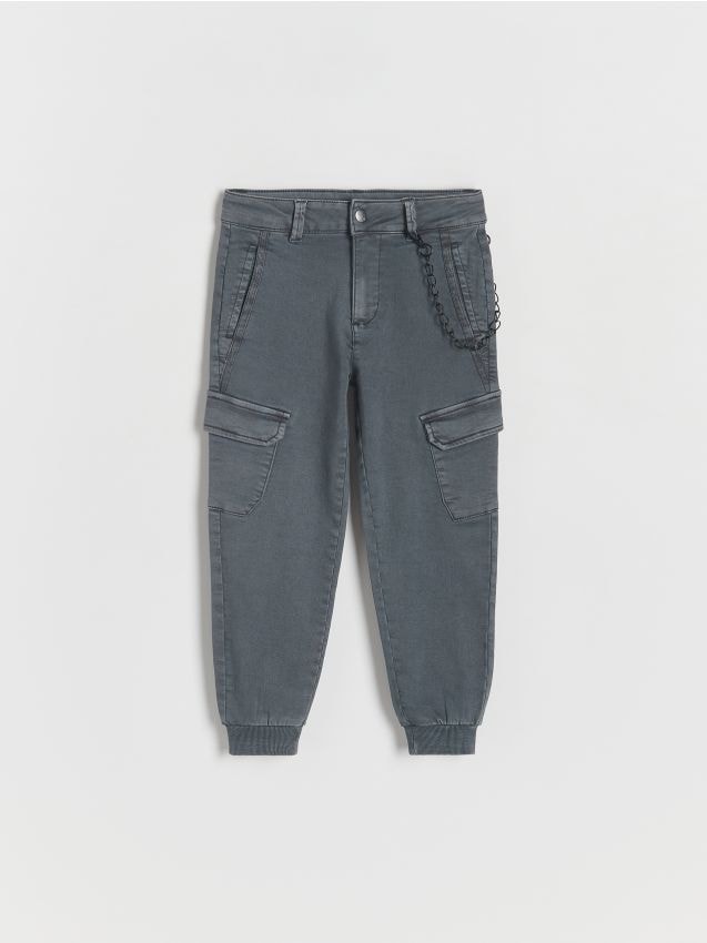 Reserved - pantaloni jogger elastici cu lanțuri decorative - gri-închis