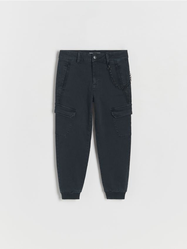 Reserved - pantaloni jogger elastici cu lanțuri decorative - negru