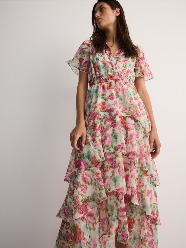 Reserved - rochie midi cu volănașe - multicolor