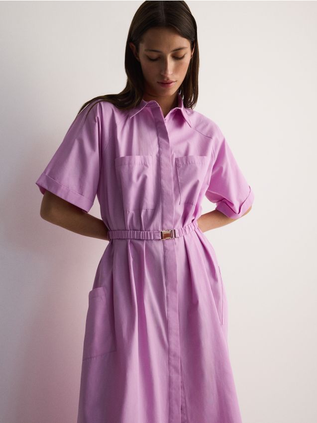 Reserved - rochie tip cămașă oversize - roz-fuchsia
