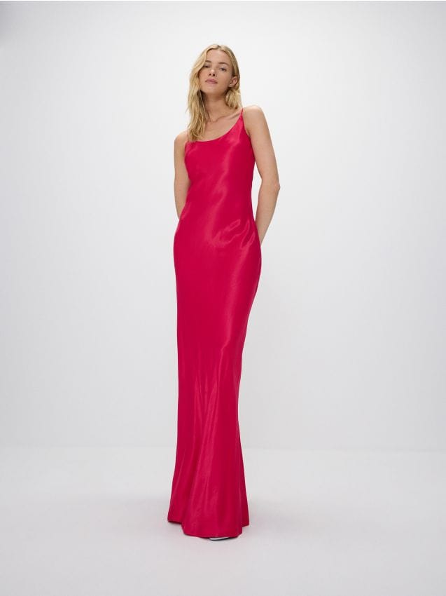 Reserved - rochie maxi din viscoză satinată - roz-fuchsia