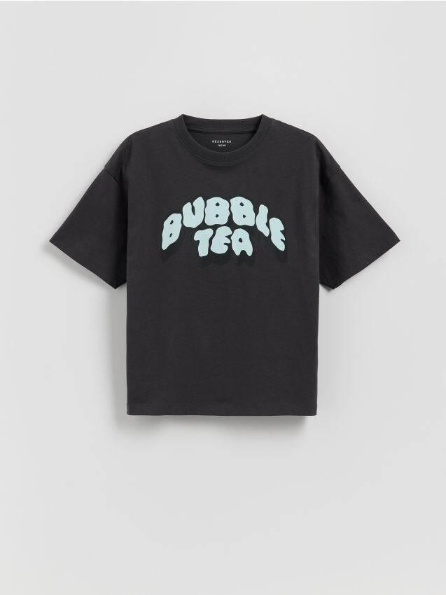 Reserved - Tricou din bumbac cu imprimeu - gri-închis