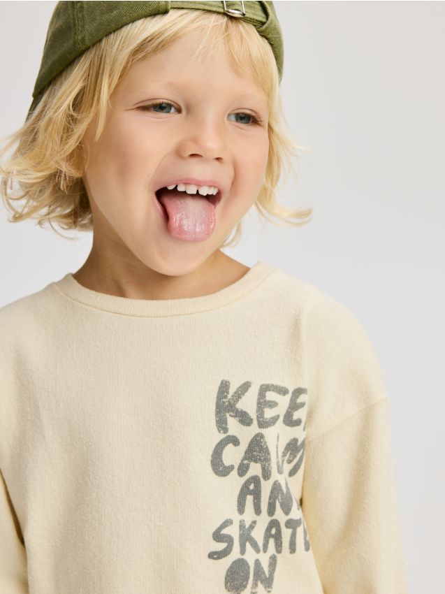 Reserved - Tricou cu mânecă lungă și imprimeu - crem