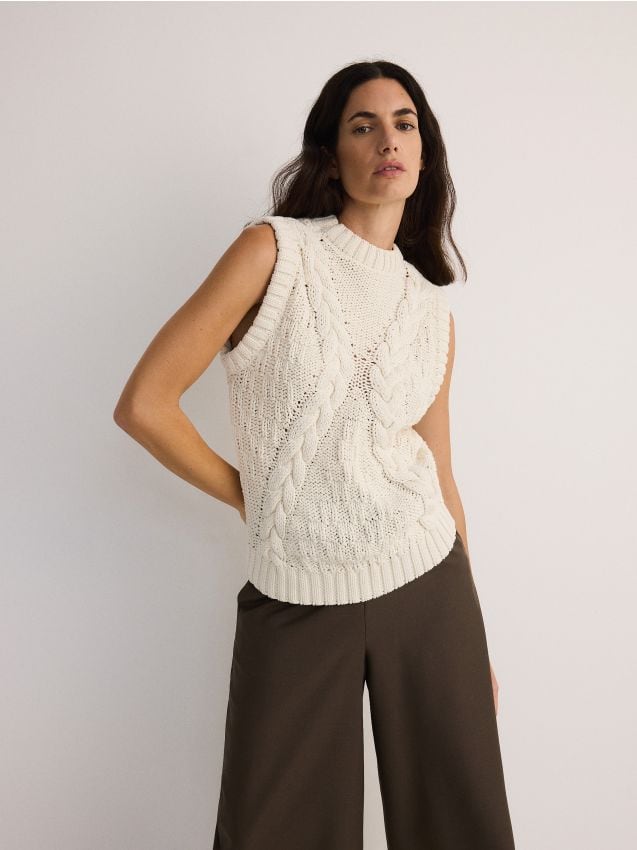 Cotton vest with knit texture - RESERVED