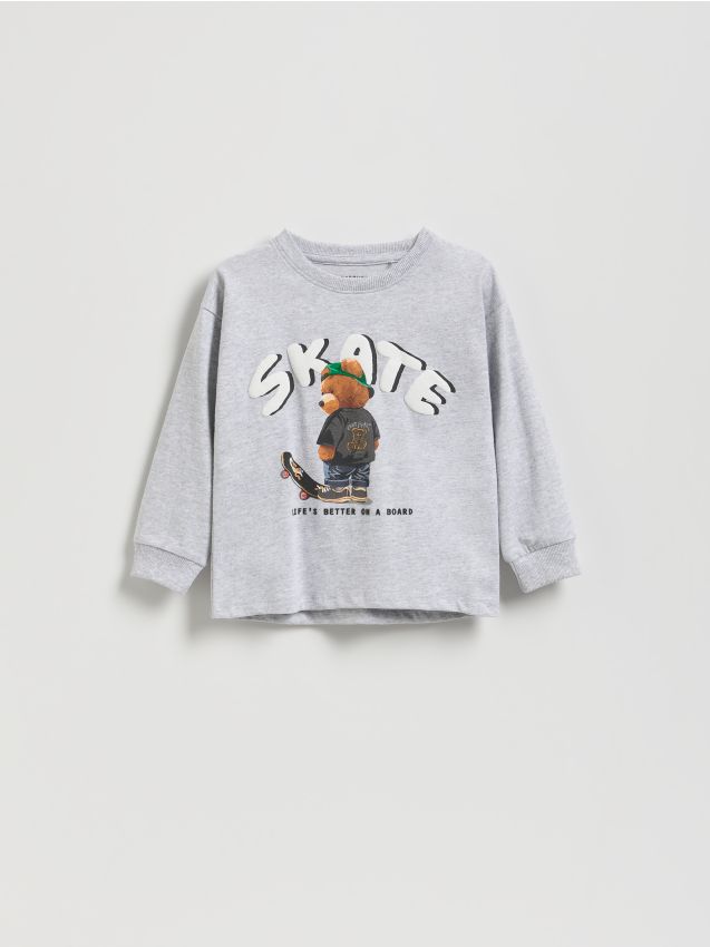 Reserved - Tricou cu mânecă lungă și imprimeu - gri-închis