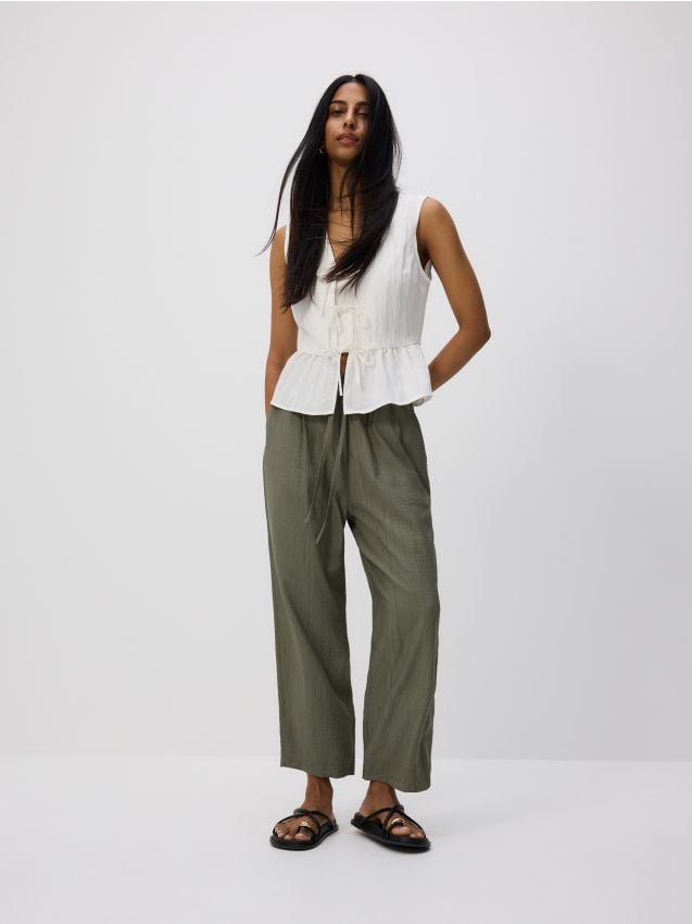 Viscose trousers with tie-up - RESERVED