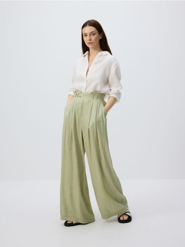 Viscose trousers with belt - RESERVED