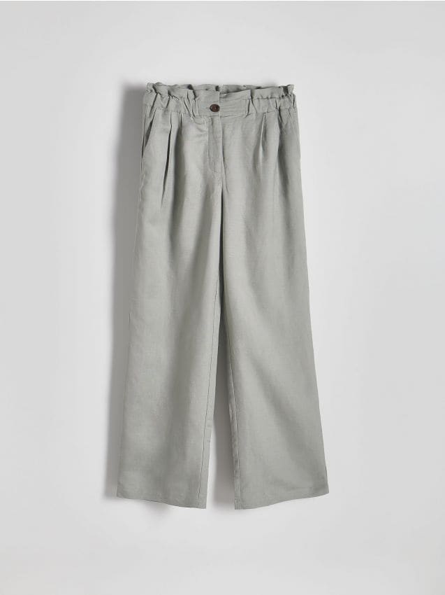 Reserved - pantaloni paperbag din material majoritar in - verde-pal