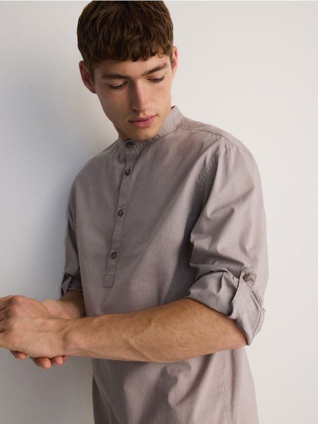 Regular fit shirt with stand up collar - RESERVED