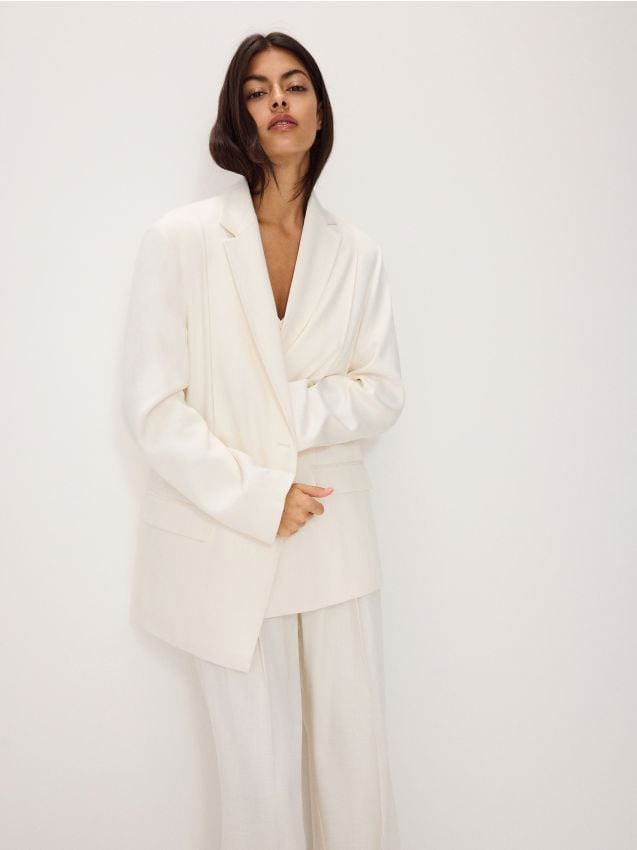 Reserved - blazer oversized cu conținut ridicat de viscoză - crem