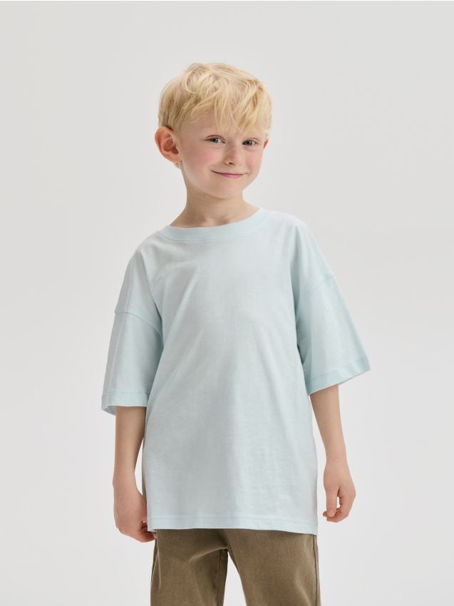 Reserved - Tricou oversized, cu conținut ridicat de bumbac - verde-pal