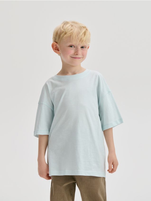 Reserved - Tricou oversized, cu conținut ridicat de bumbac - verde-pal