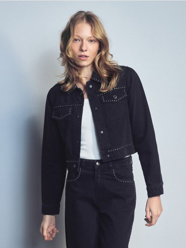 Reserved - Jachetă din denim cu ținte - negru