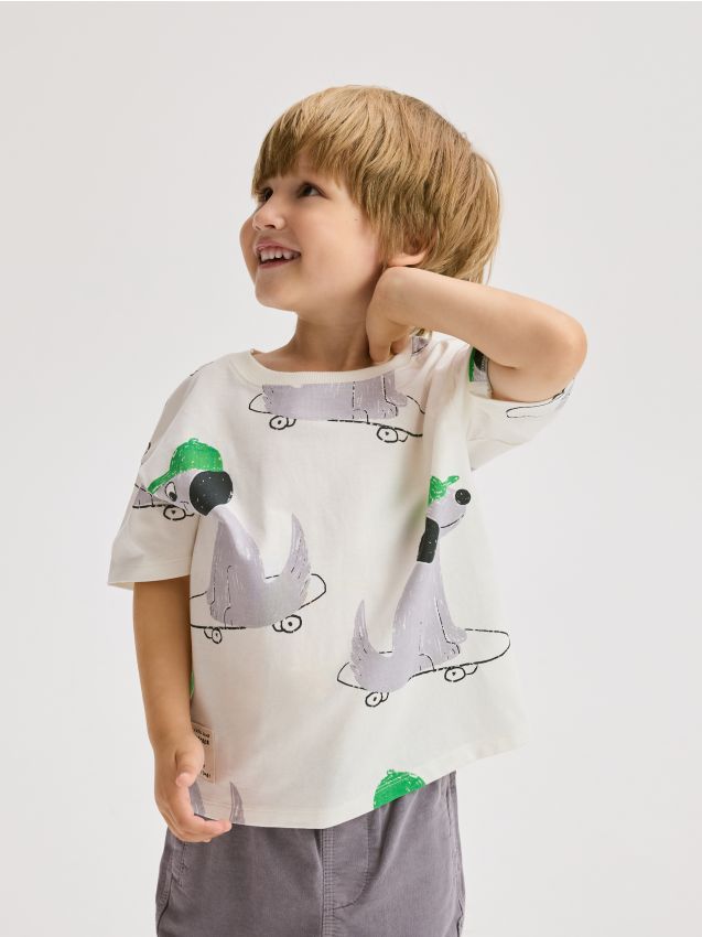 Reserved - Tricou oversized cu imprimeu - crem