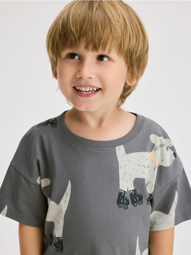 Reserved - Tricou oversized cu imprimeu - gri-închis
