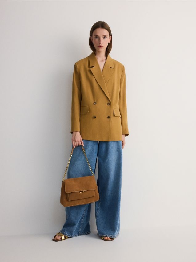 Reserved - blazer oversized cu rând dublu de nasturi, cu conținut ridicat de lyocell - verde-oliv cald