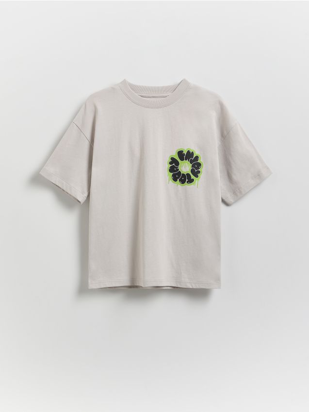 Reserved - Tricou din bumbac cu imprimeu - gri deschis