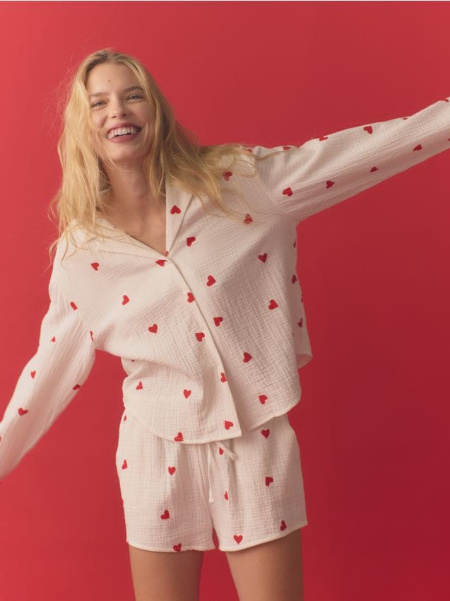 Two piece pyjama set with heart print - RESERVED
