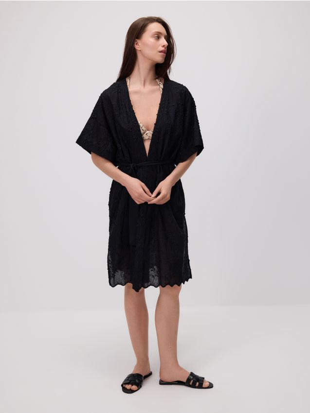 Reserved - Poncho cu model - negru Reserved - Poncho cu model - negru