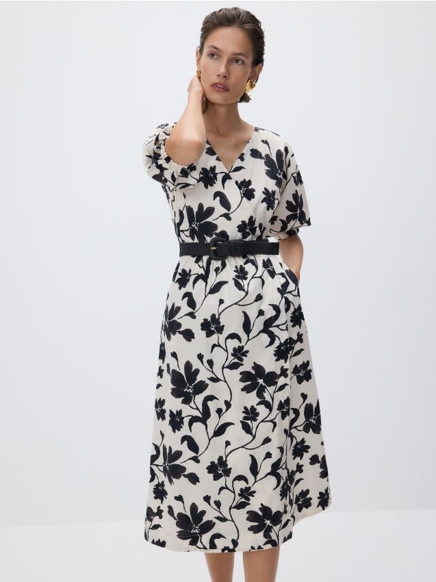 Midi-jurk met riem - RESERVED