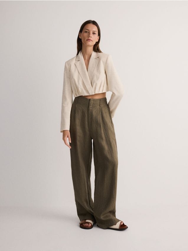 Short linen blend jacket - RESERVED