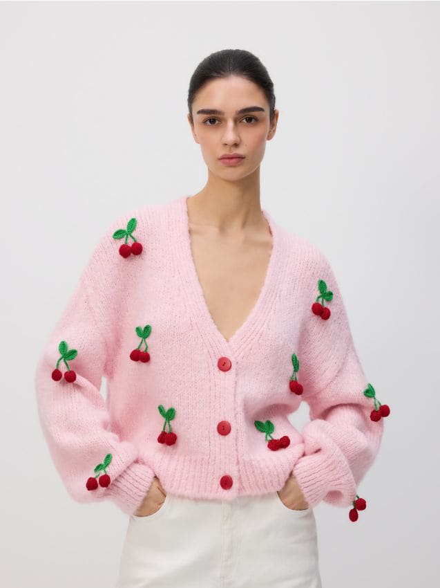 Cardigan with appliqué patches - RESERVED