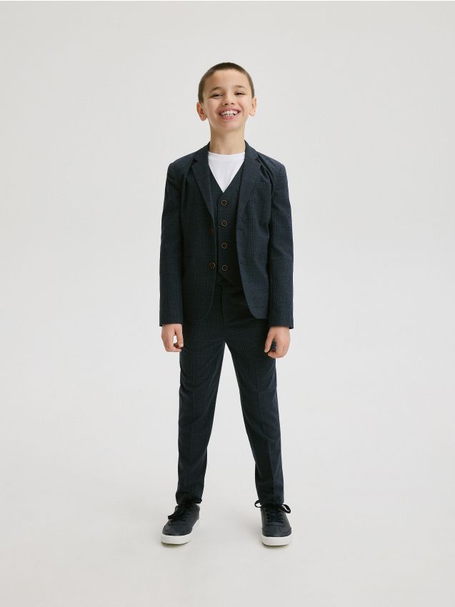 Reserved - pantaloni eleganți, ecosez - bleumarin