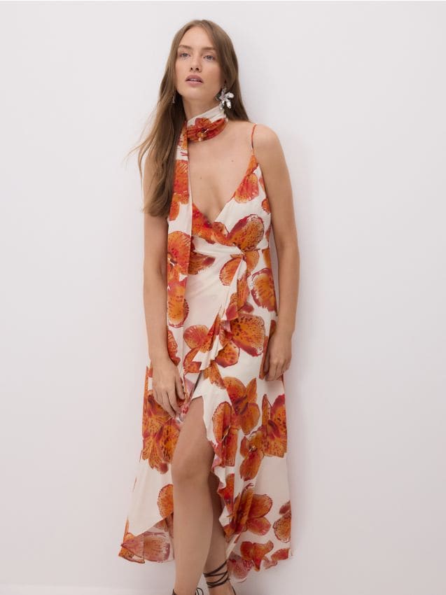 Reserved - Rochie cu model și trenă - multicolor Reserved - Rochie cu model și trenă - multicolor