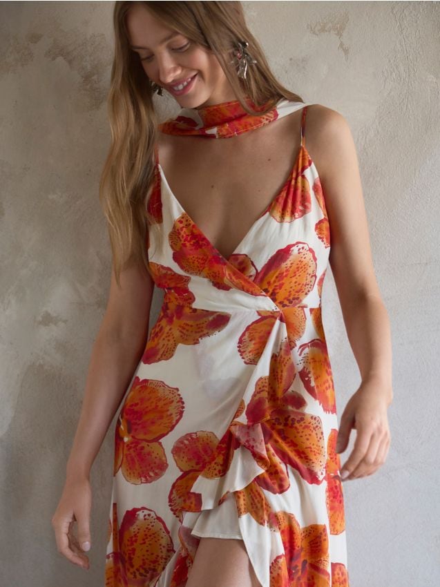 Patterned dress with sash - RESERVED