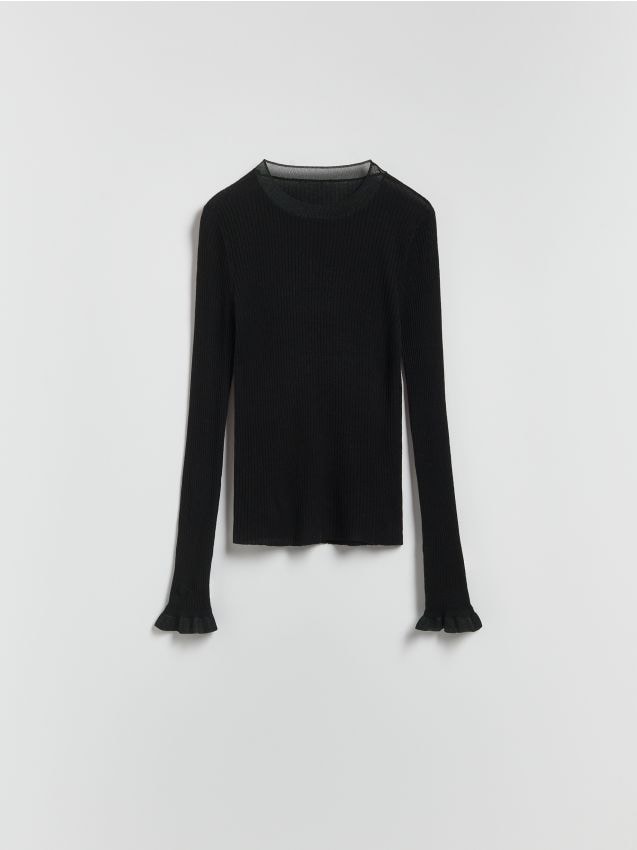 Reserved - Bluză din jerseu cu adaos de mătase - negru