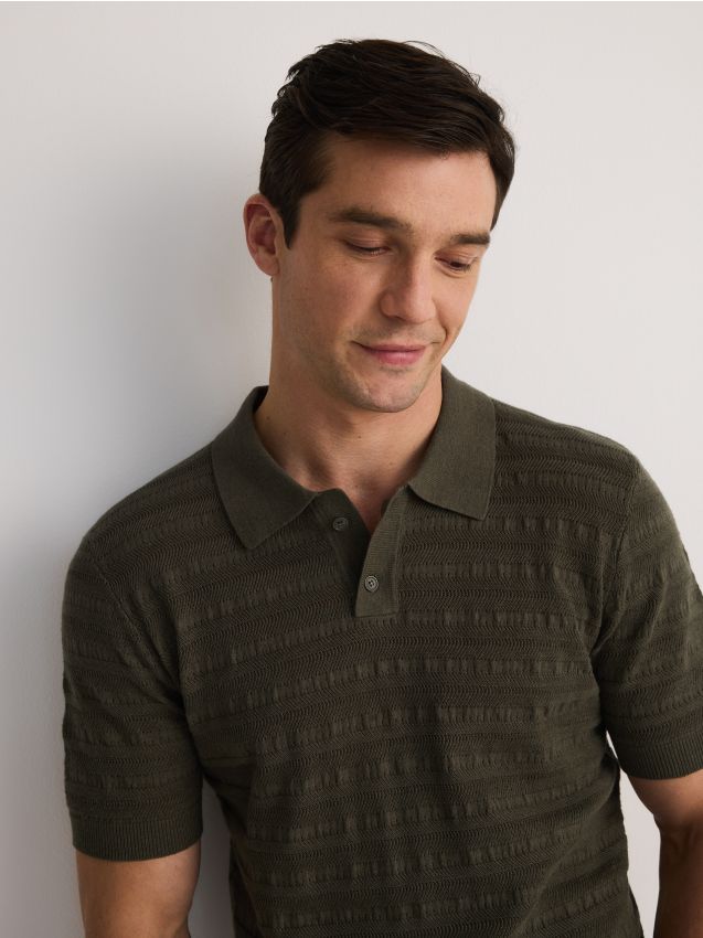 Openwork linen rich polo shirt - RESERVED