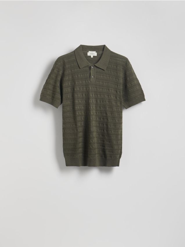 Openwork linen rich polo shirt - RESERVED