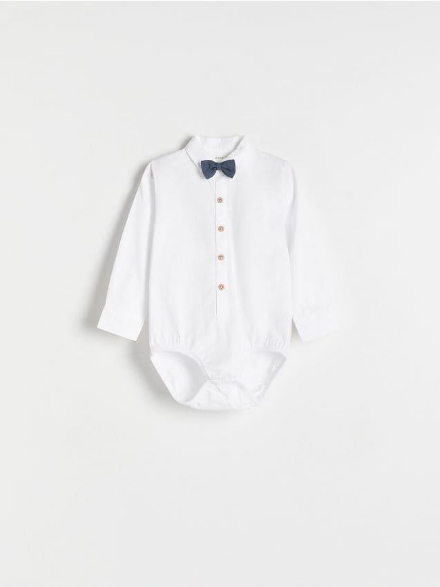 Reserved - body din bumbac, cu papion decorativ - alb