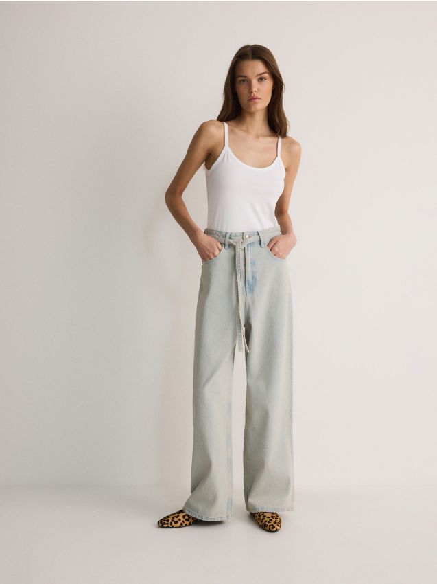 Reserved - Blugi wide leg - albastru