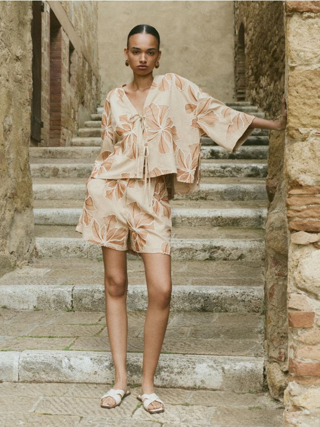 Patterned linen-blend shorts - RESERVED
